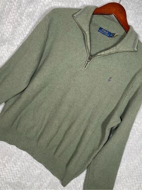 Polo Ralph Lauren Mens Mesh-Knit Cotton Quarter-Zip L/S Sweater XL Preppy Office